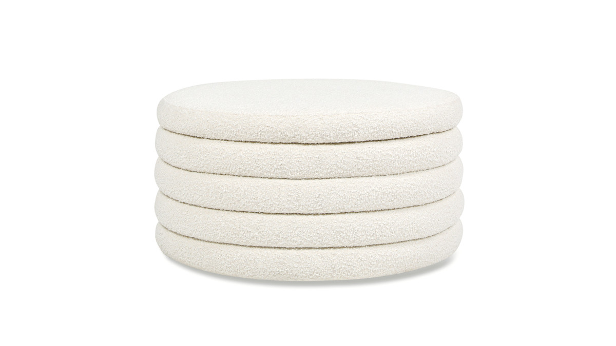 jennifer taylor home Fuji 36" Round Upholstered Storage Cocktail Ottoman Ivory White Bouclé