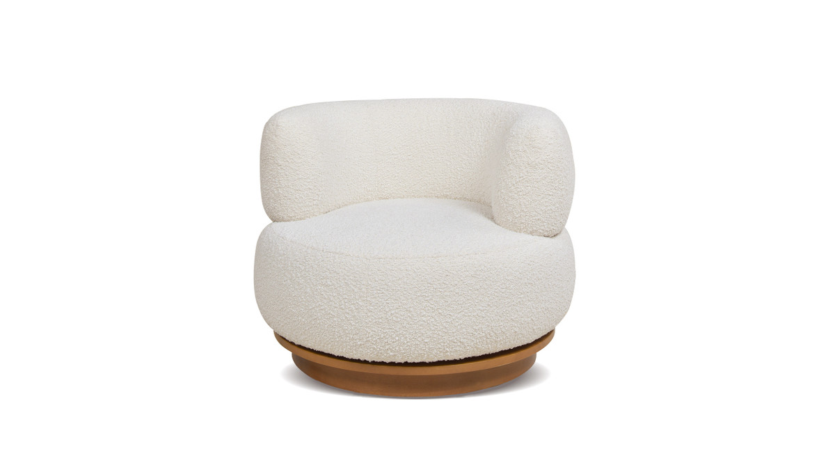 jennifer taylor home Fuji 360 Swivel Bouclé Low Barrel Back Accent Chair Ivory White