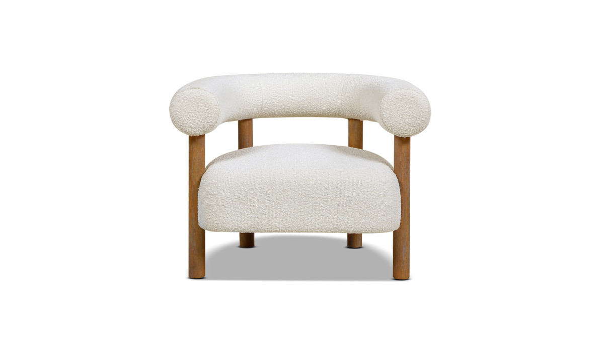 Jennifer Taylor Home Fuji 37" Mid Century Modern Barrel Accent Arm Chair Ivory White Bouclé