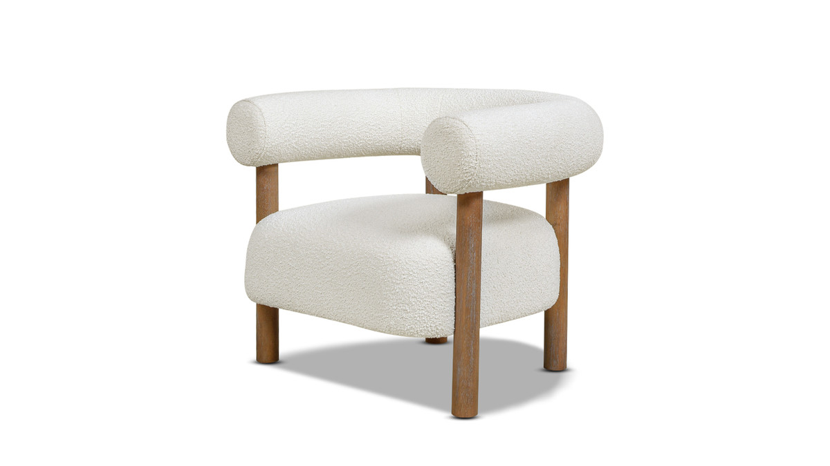 jennifer taylor home Fuji 37" Mid Century Modern Barrel Accent Arm Chair Ivory White Bouclé