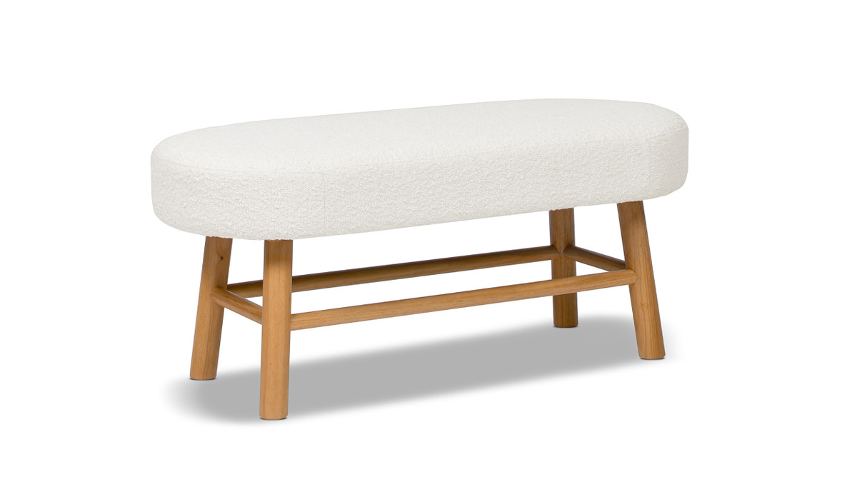 Jennifer Taylor Home Fuji 42" Upholstered Bedroom Accent Bench With Natural Wood Legs Ivory White Bouclé
