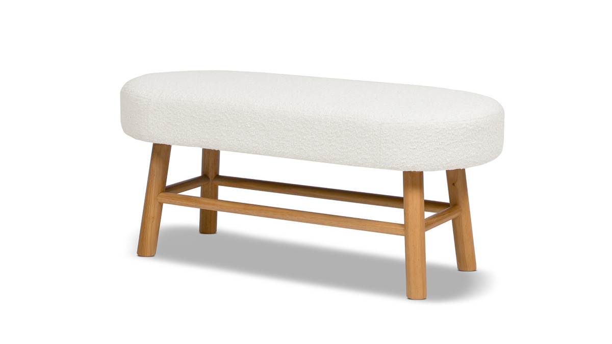 jennifer taylor home Fuji 42" Upholstered Bedroom Accent Bench with Natural Wood Legs Ivory White Bouclé