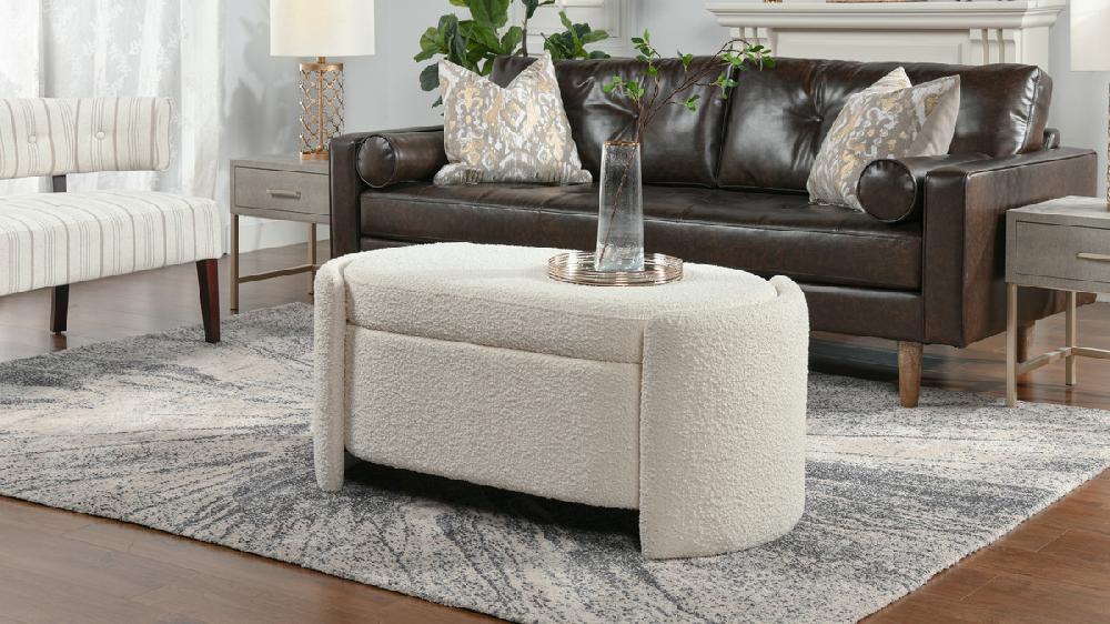 Jennifer Taylor Home Fuji 43" Upholstered Bouclé Oval Storage Bench Ivory White