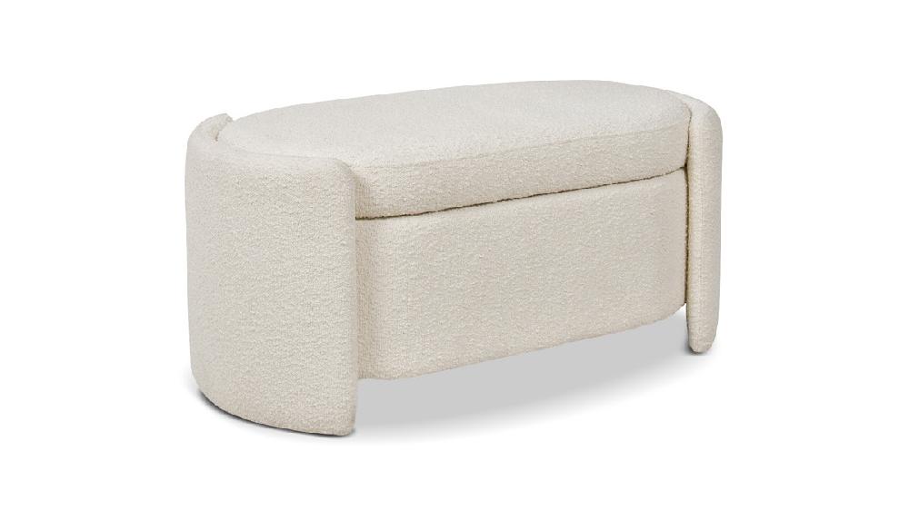 Jennifer Taylor Home Fuji 43" Upholstered Bouclé Oval Storage Bench Ivory White