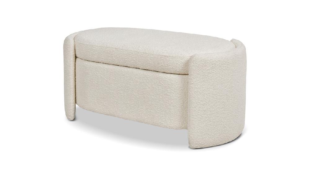 jennifer taylor home Fuji 43" Upholstered Bouclé Oval Storage Bench Ivory White
