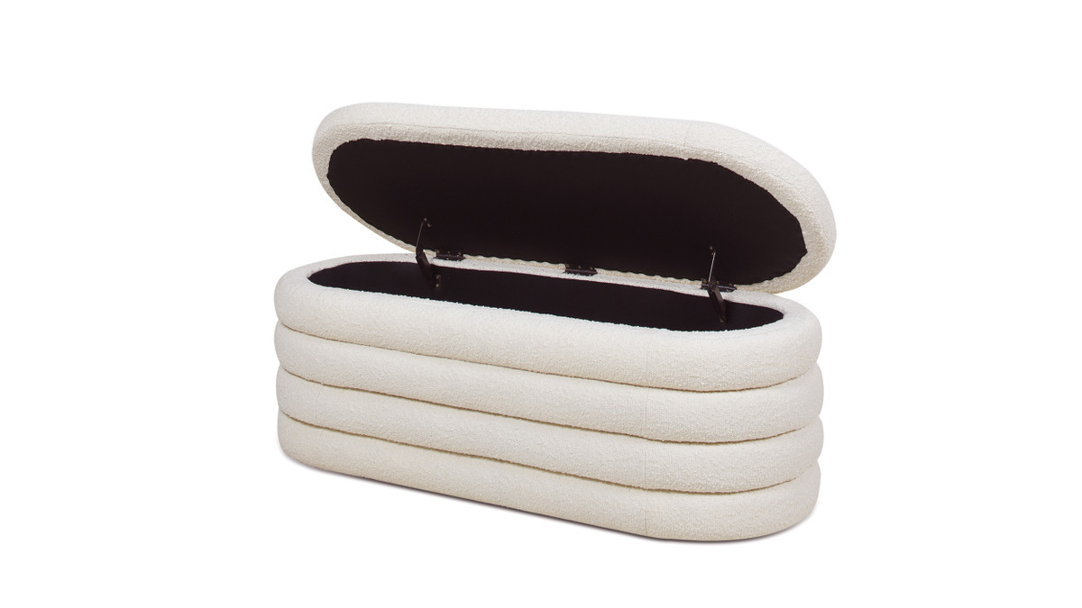 Jennifer Taylor Home Fuji 49" Upholstered Bouclé Oval Storage Bench Ivory White