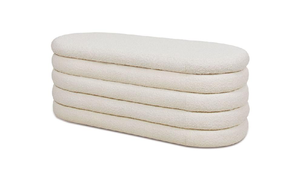 jennifer taylor home Fuji 49" Upholstered Bouclé Oval Storage Bench Ivory White