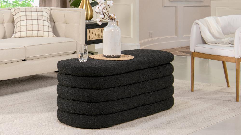 Jennifer Taylor Home Fuji 49" Upholstered Oval Storage Bench Ebony Black Bouclé