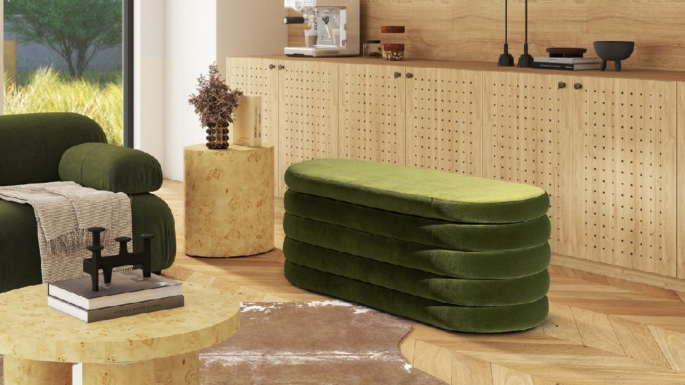 Jennifer Taylor Home Fuji 49" Upholstered Oval Storage Bench Olive Green