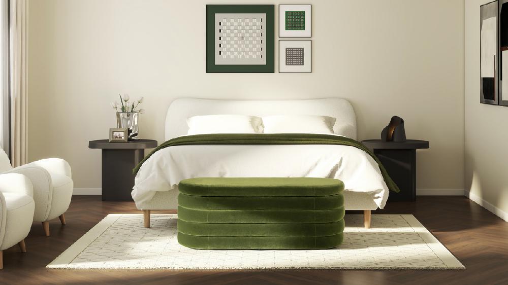 Jennifer Taylor Home Fuji 49" Upholstered Oval Storage Bench Olive Green