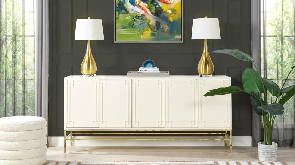 Jennifer Taylor Home Gemini 79" Sideboard Storage Buffet White Lacquer