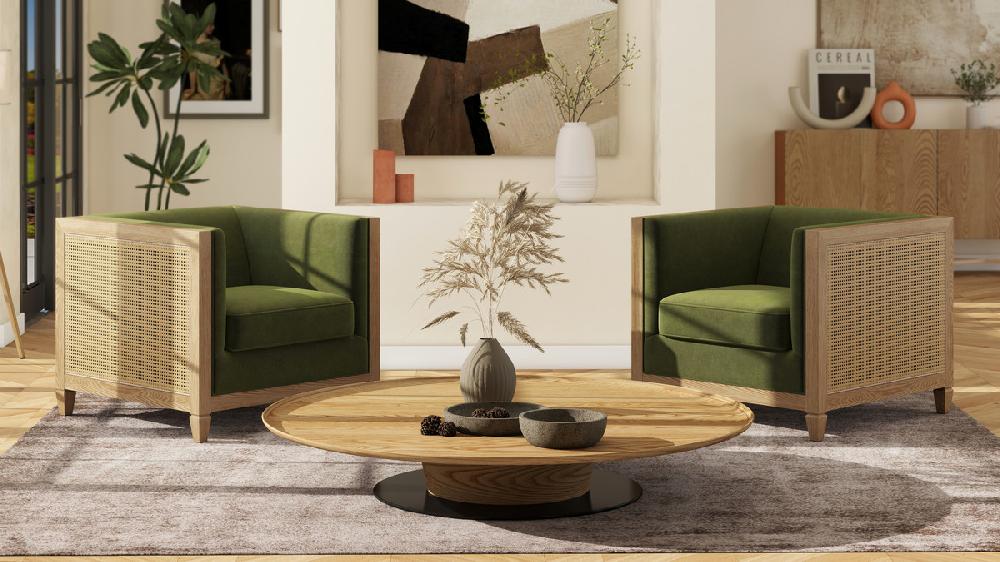 Jennifer Taylor Home Georgia 34" Cane Rattan Tuxedo Armchair Olive Green