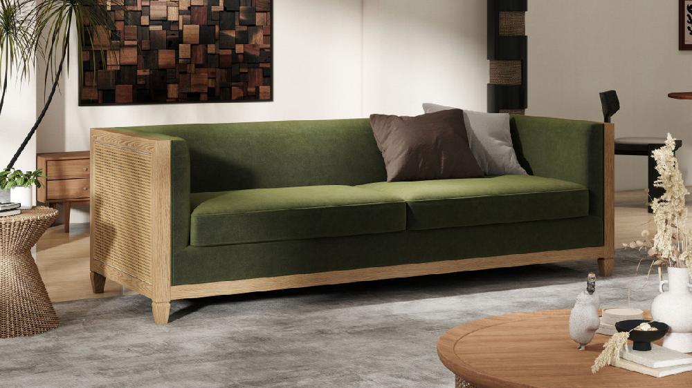 Jennifer Taylor Home Georgia 81" Cane Rattan Tuxedo Sofa Olive Green