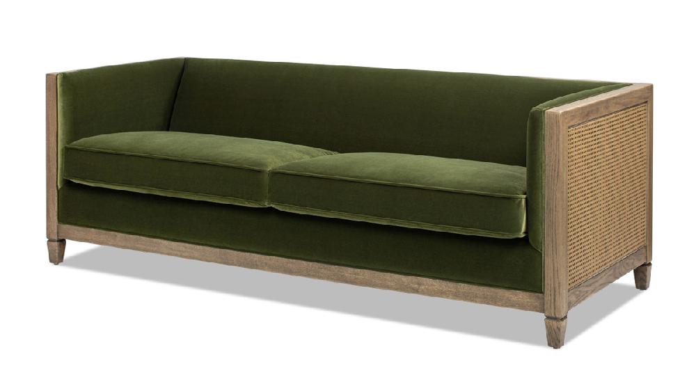 Jennifer Taylor Home Georgia 81" Cane Rattan Tuxedo Sofa Olive Green