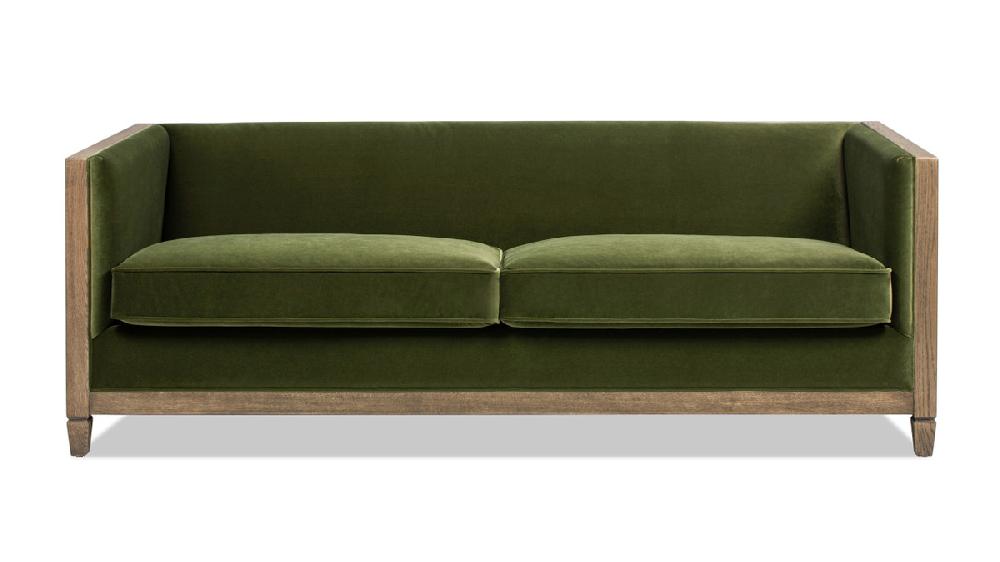 jennifer taylor home Georgia 81" Cane Rattan Tuxedo Sofa Olive Green