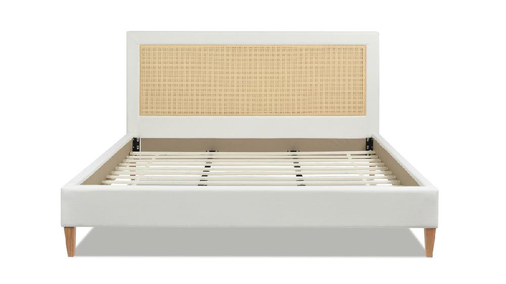 Jennifer Taylor Home Haley Upholstered Cane-Back Platform Bed King Snow White