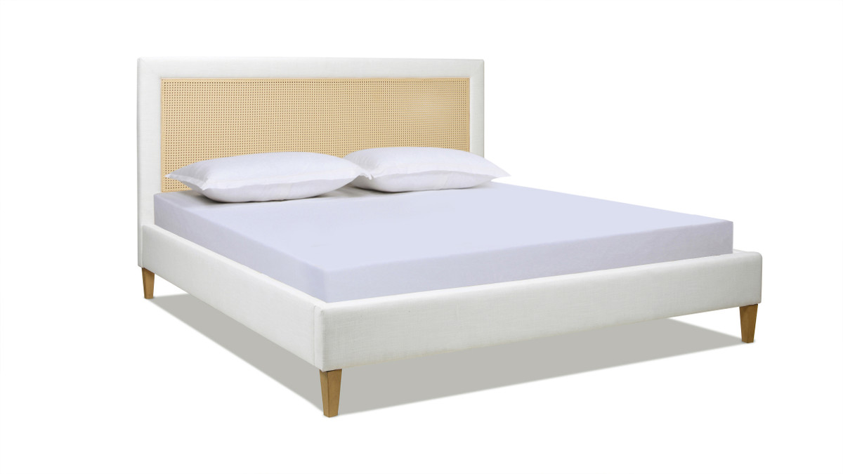 jennifer taylor home Haley Upholstered Cane-Back Platform Bed Queen Snow White
