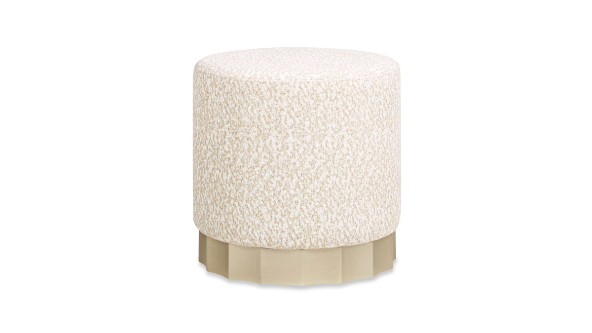 jennifer taylor home Hampton 18" Round Upholstered Ottoman with Scalloped Base Speckled Egg Beige