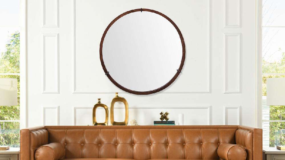 Jennifer Taylor Home Hausen 31.5" Mid-Century Modern Round Accent Wall Mirror Dark Brown