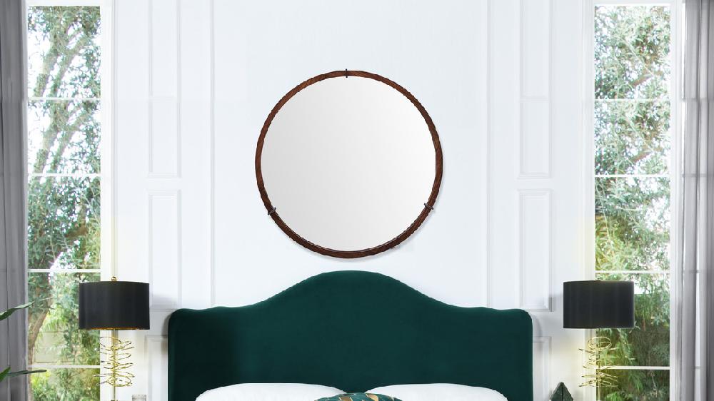 Jennifer Taylor Home Hausen 31.5" Mid-Century Modern Round Accent Wall Mirror Dark Brown