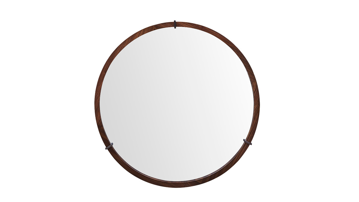 jennifer taylor home Hausen 31.5" Mid-Century Modern Round Accent Wall Mirror Dark Brown