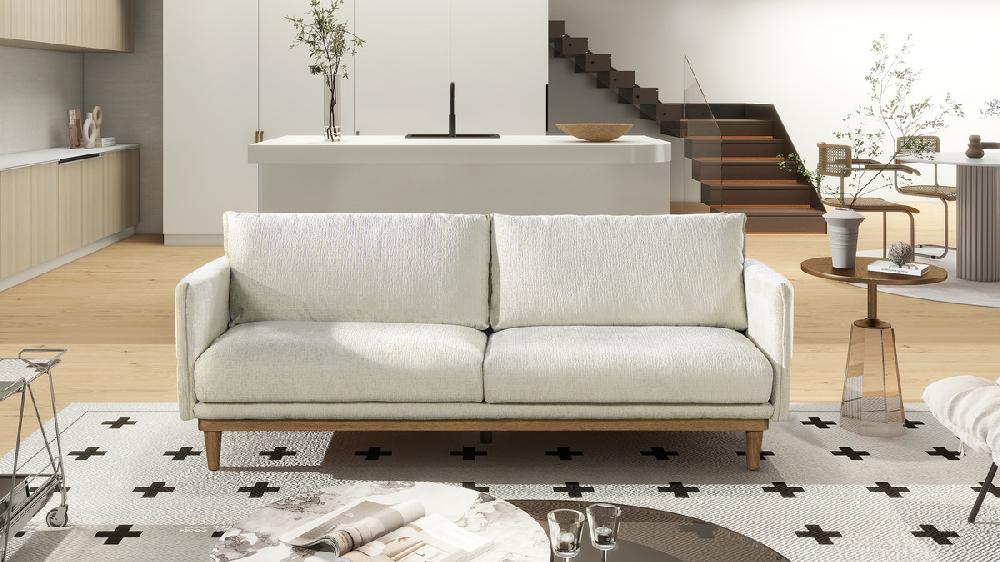 jennifer taylor home Haven 83" Flange Arm Oak Wood Sofa Marled Gray