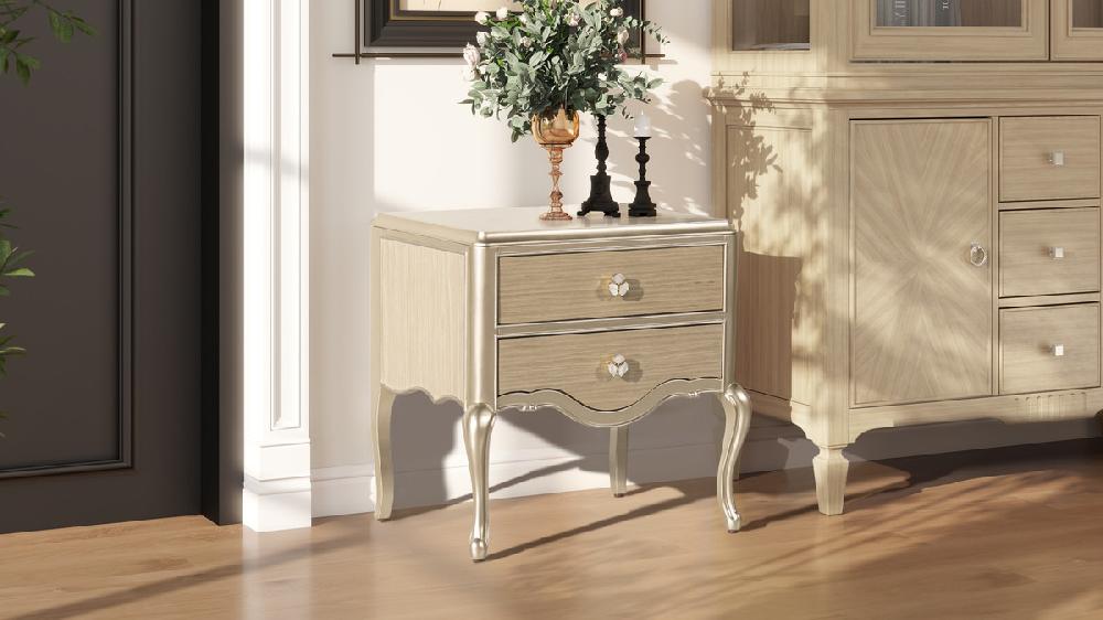 Jennifer Taylor Home Helena 25" 2-Drawer Storage Side Table Natural Birch Brown & Soft Gold