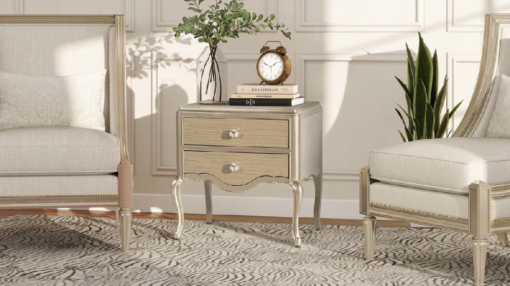 Jennifer Taylor Home Helena 25" 2-Drawer Storage Side Table Natural Birch Brown & Soft Gold