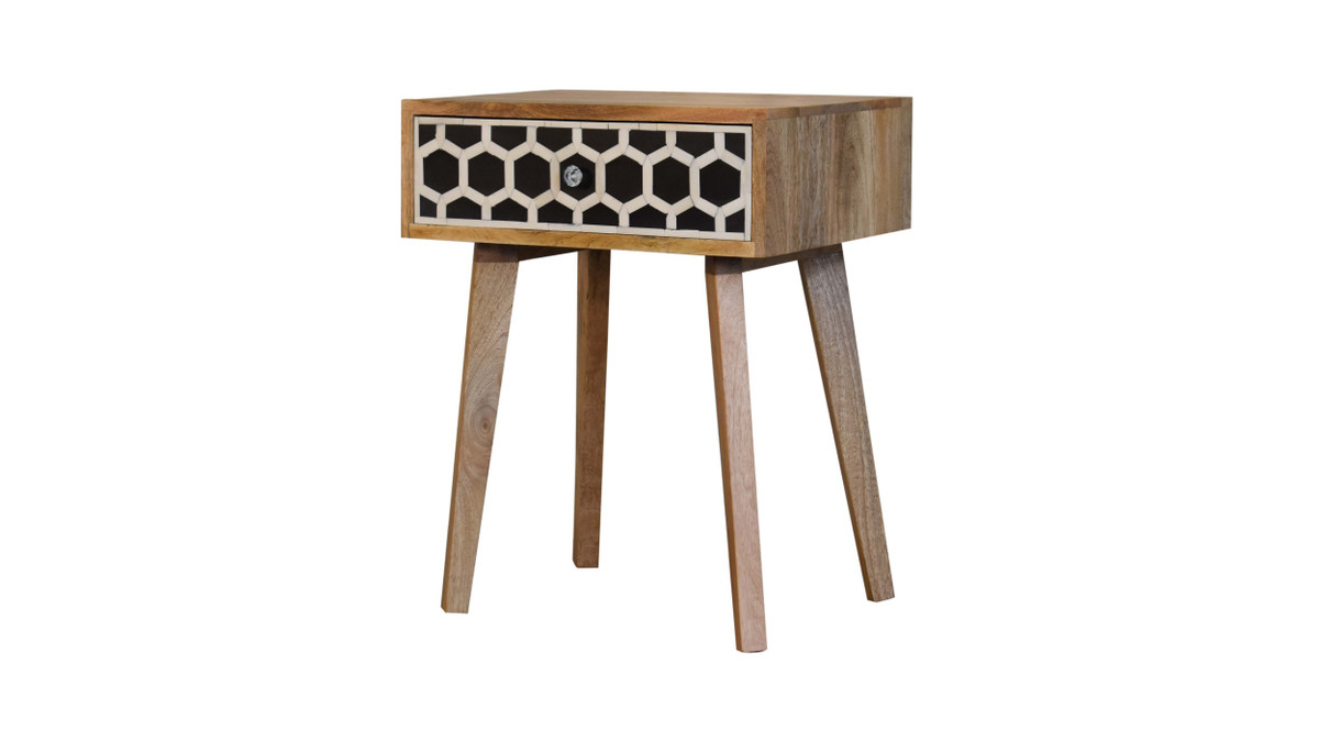 Jennifer Taylor Home Henley 17.7" 1-Drawer Bone Inlay Nightstand Oak