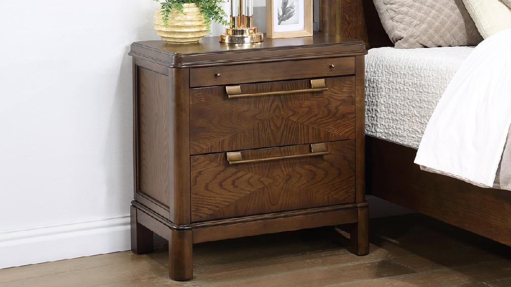 Jennifer Taylor Home Hewitt 17.25" 2-Drawer Brown Walnut Nightstand With Pull-Out Tray