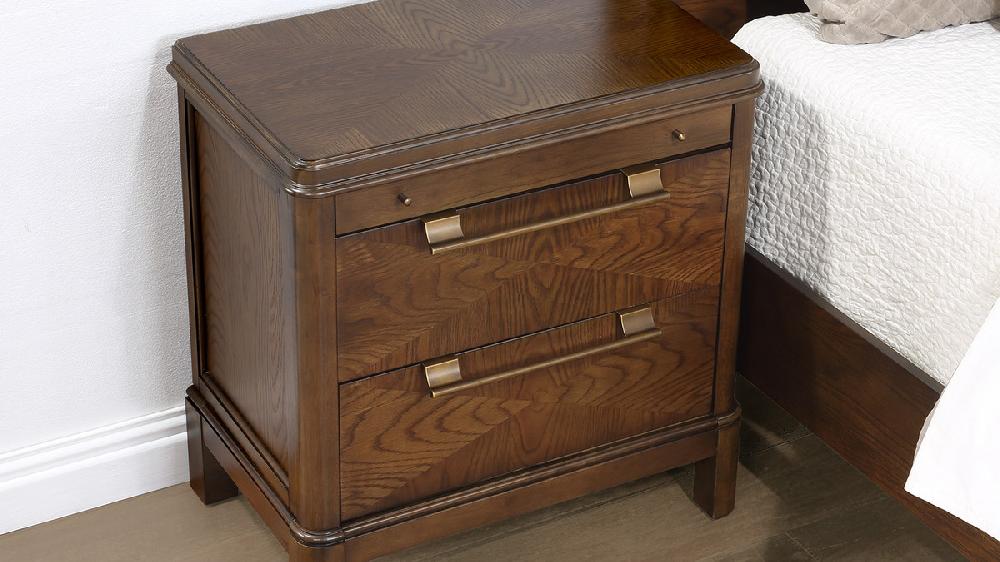 Jennifer Taylor Home Hewitt 17.25" 2-Drawer Brown Walnut Nightstand With Pull-Out Tray