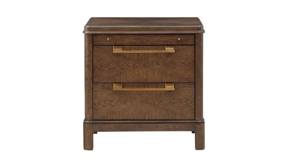 jennifer taylor home Hewitt 17.25" 2-Drawer Brown Walnut Nightstand with Pull-Out Tray