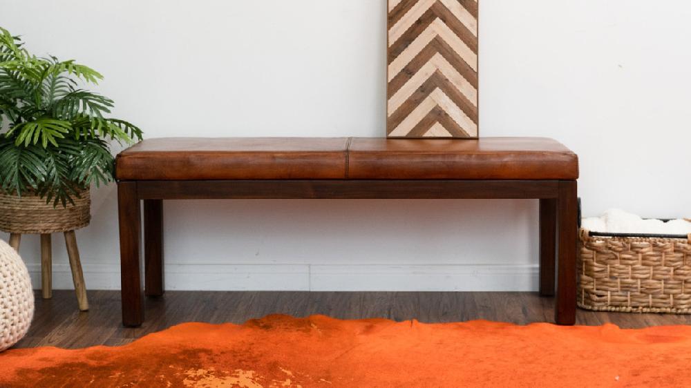 Jennifer Taylor Home Hollis 48" Genuine Leather Bench With Solid Eucalyptus Wood Frame