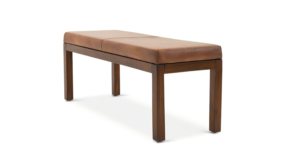 Jennifer Taylor Home Hollis 48" Genuine Leather Bench With Solid Eucalyptus Wood Frame