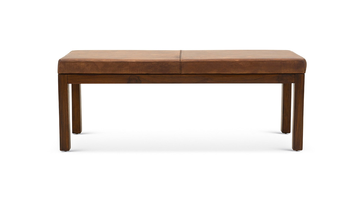 jennifer taylor home Hollis 48" Genuine Leather Bench with Solid Eucalyptus Wood Frame