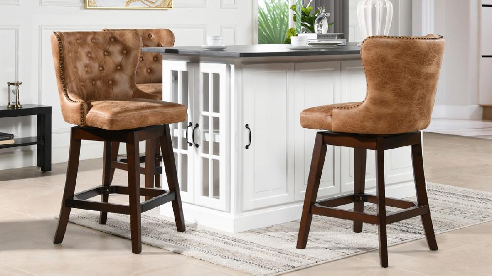 Jennifer Taylor Home Holmes Tufted High-Back 360 Swivel Counter-Height Barstool Tan Brown