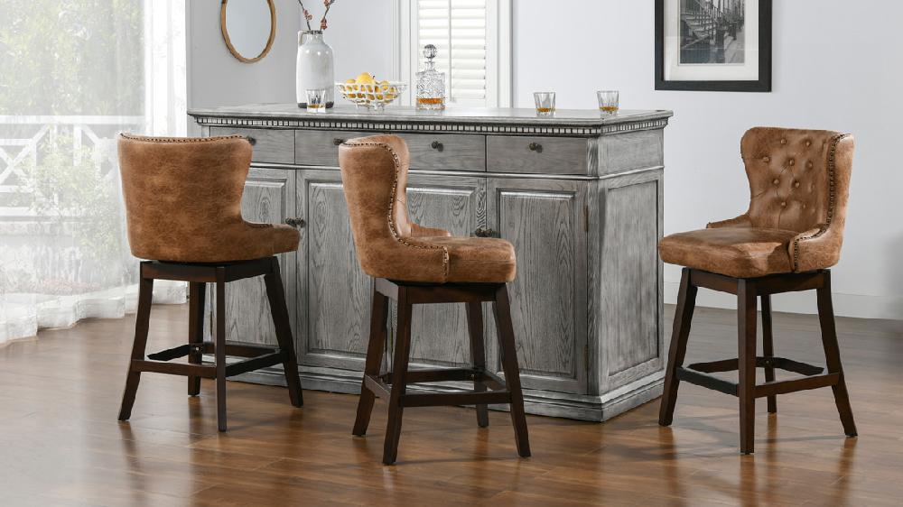 Jennifer Taylor Home Holmes Tufted High-Back 360 Swivel Counter-Height Barstool Tan Brown