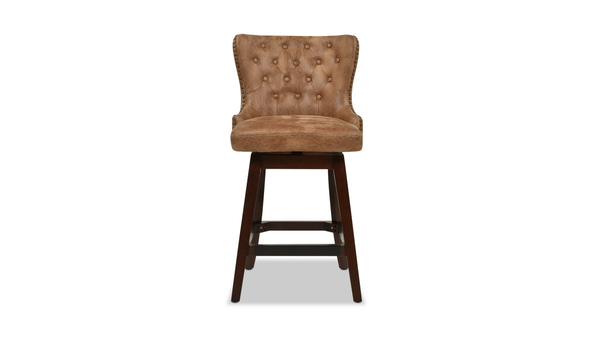 Jennifer Taylor Home Holmes Tufted High-Back 360 Swivel Counter-Height Barstool Tan Brown