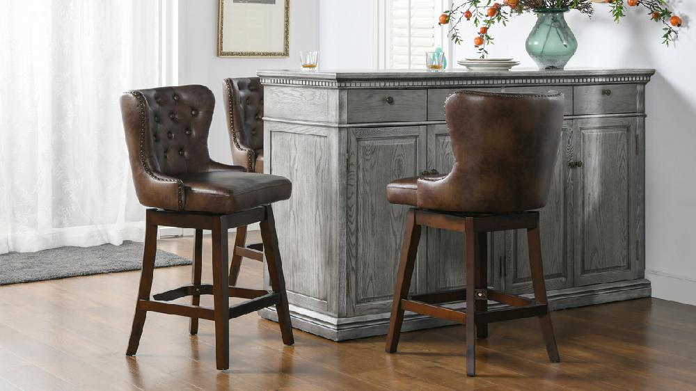Jennifer Taylor Home Holmes Tufted High-Back 360 Swivel Counter-Height Barstool Mid Brown