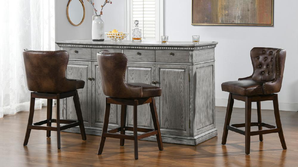 Jennifer Taylor Home Holmes Tufted High-Back 360 Swivel Counter-Height Barstool Mid Brown