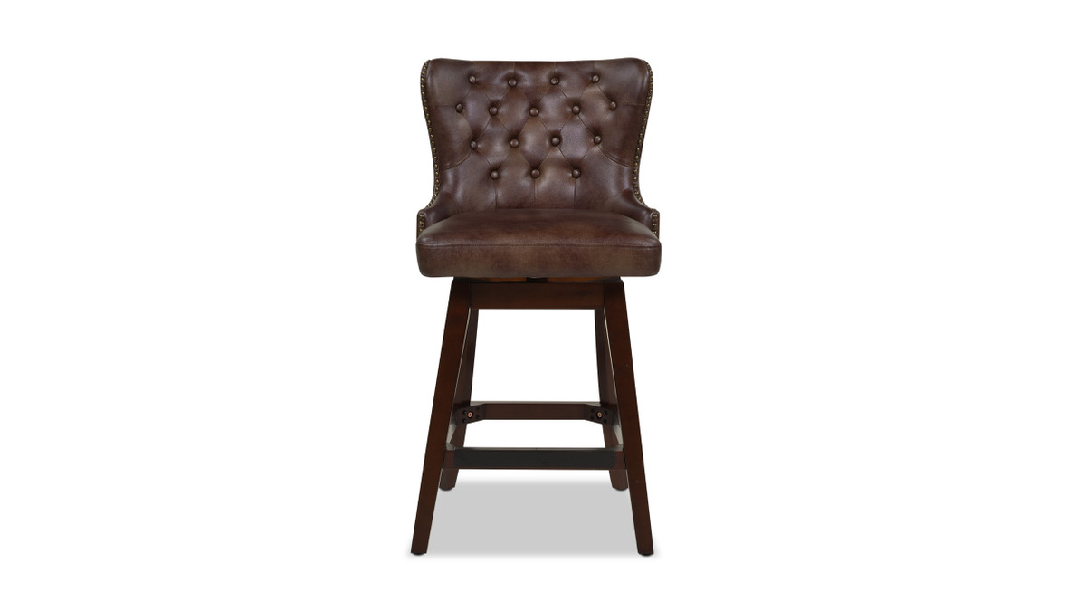 Jennifer Taylor Home Holmes Tufted High-Back 360 Swivel Counter-Height Barstool Mid Brown