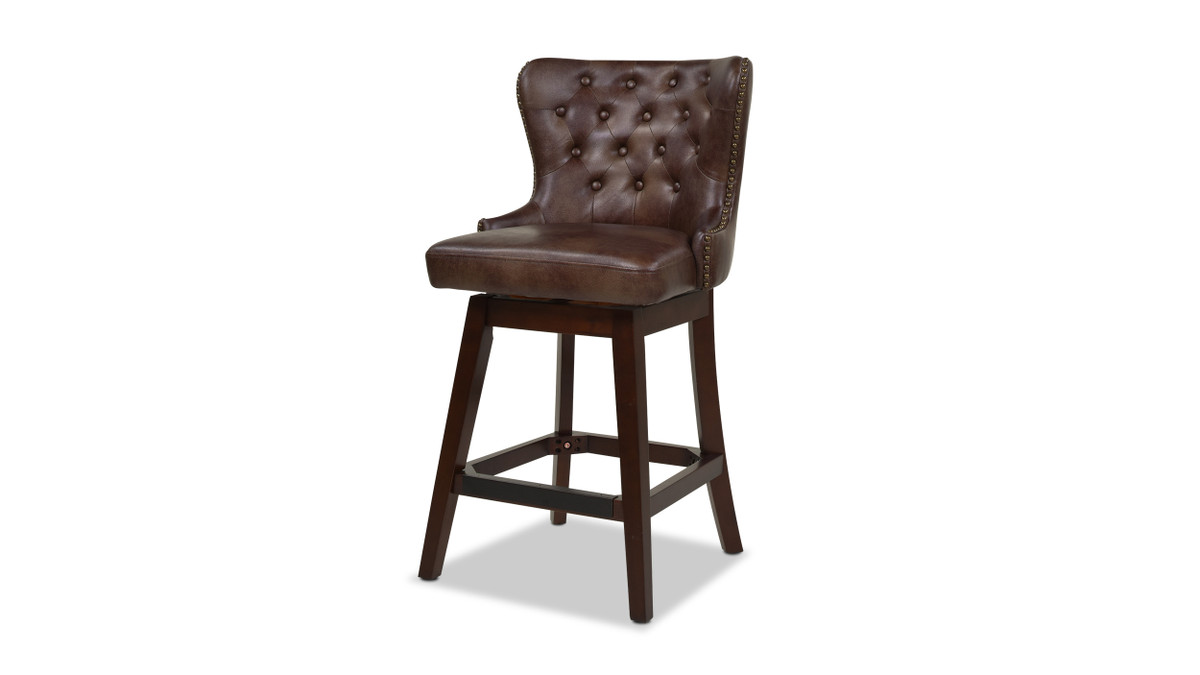 jennifer taylor home Holmes Tufted High-Back 360 Swivel Counter-Height Barstool Mid Brown