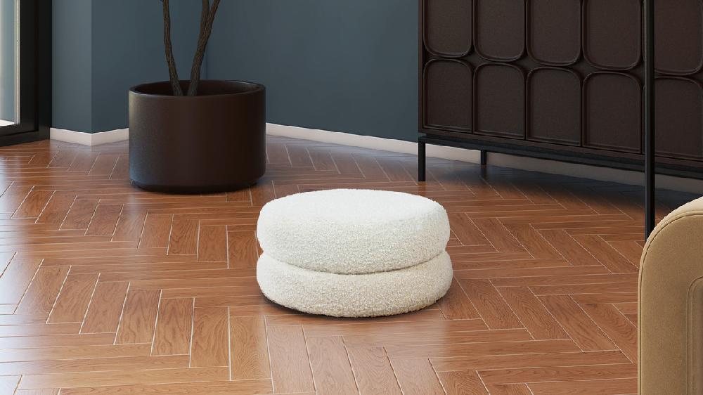 Jennifer Taylor Home Homary 18.5" Floor Cushion Footrest Ottoman Ivory White Bouclé