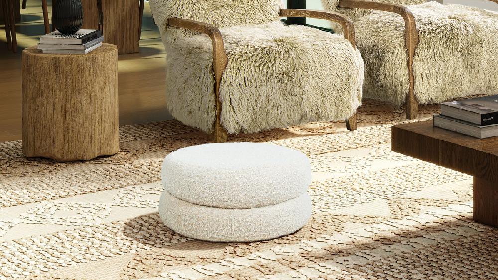 Jennifer Taylor Home Homary 18.5" Floor Cushion Footrest Ottoman Ivory White Bouclé