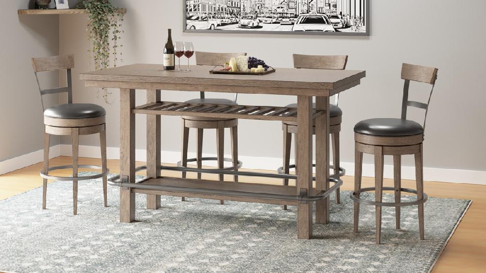 Jennifer Taylor Home Hudson 72" 6-Person Bar-Height Dining Table With Solid Oak Top Wood Base & Metal Footrest