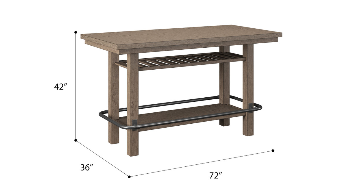 Jennifer Taylor Home Hudson 72" 6-Person Bar-Height Dining Table With Solid Oak Top Wood Base & Metal Footrest