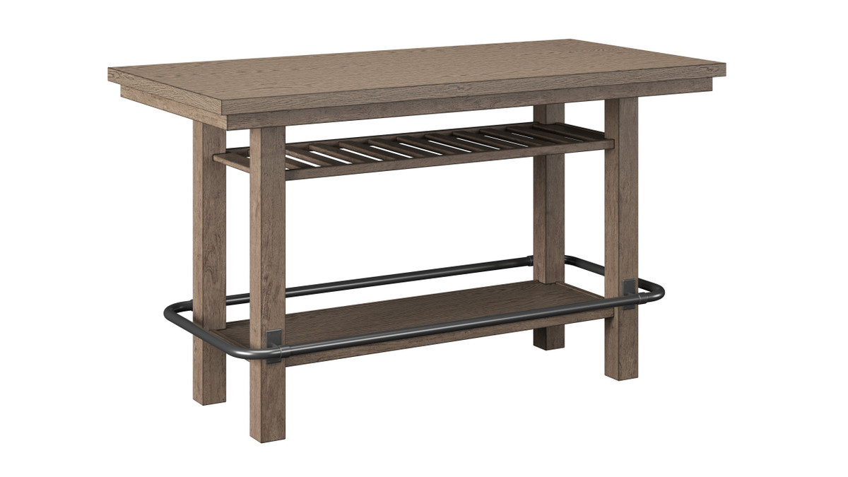 jennifer taylor home Hudson 72" 6-Person Bar-Height Dining Table with Solid Oak Top Wood Base & Metal Footrest