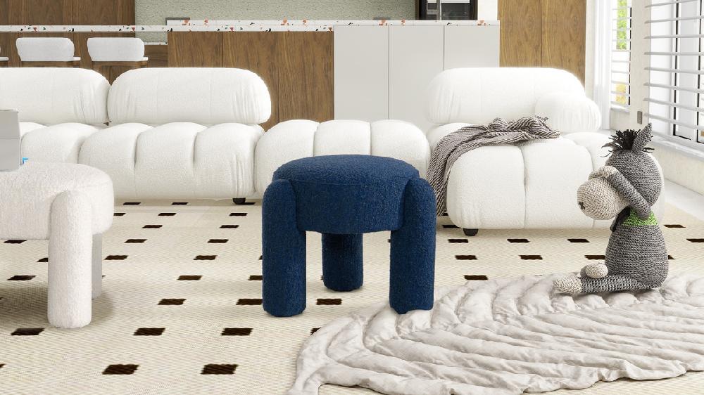 Jennifer Taylor Home Hugo 20.5" Round Fully Upholstered Ottoman Cerulean Blue Bouclé
