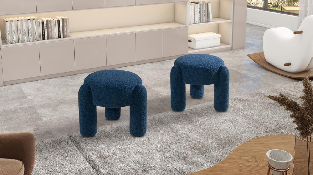 Jennifer Taylor Home Hugo 20.5" Round Fully Upholstered Ottoman Cerulean Blue Bouclé