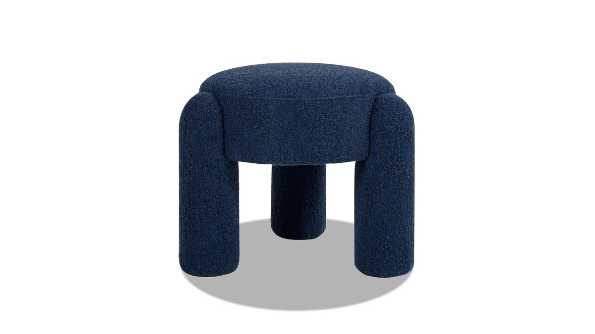 jennifer taylor home Hugo 20.5" Round Fully Upholstered Ottoman Cerulean Blue Bouclé